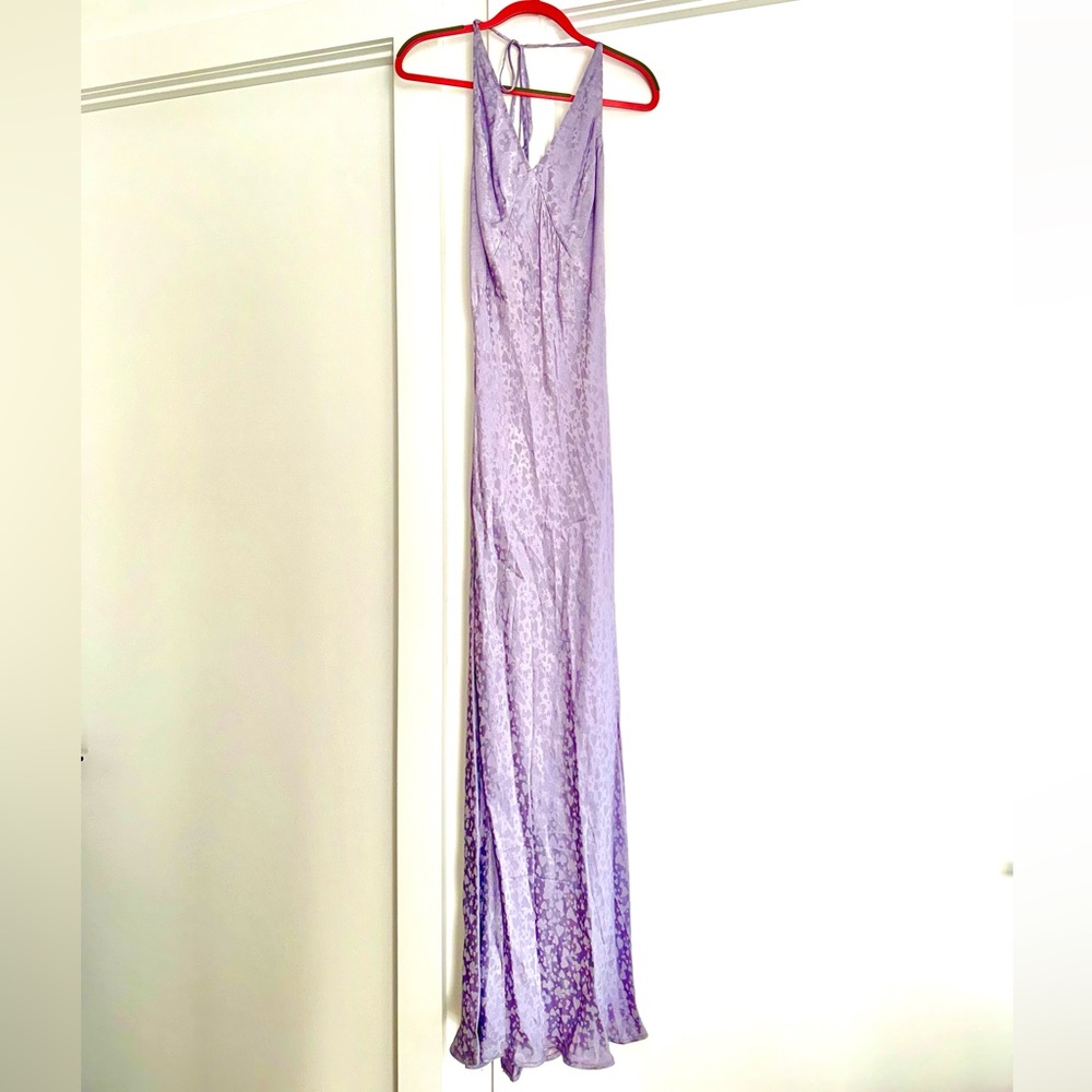 Beautiful lilac satin gown with low back and subtle heart print